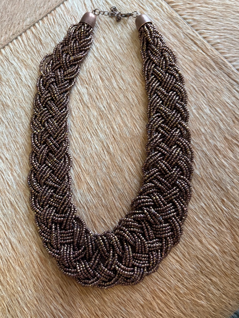Braided Beaded Statement Necklace in Bronze